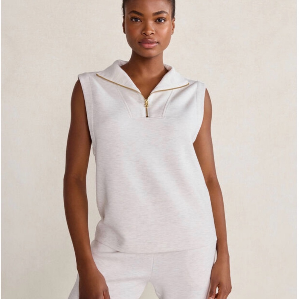 Varley Loretta Half Zip Tank in Ivory Marl Sz XL
